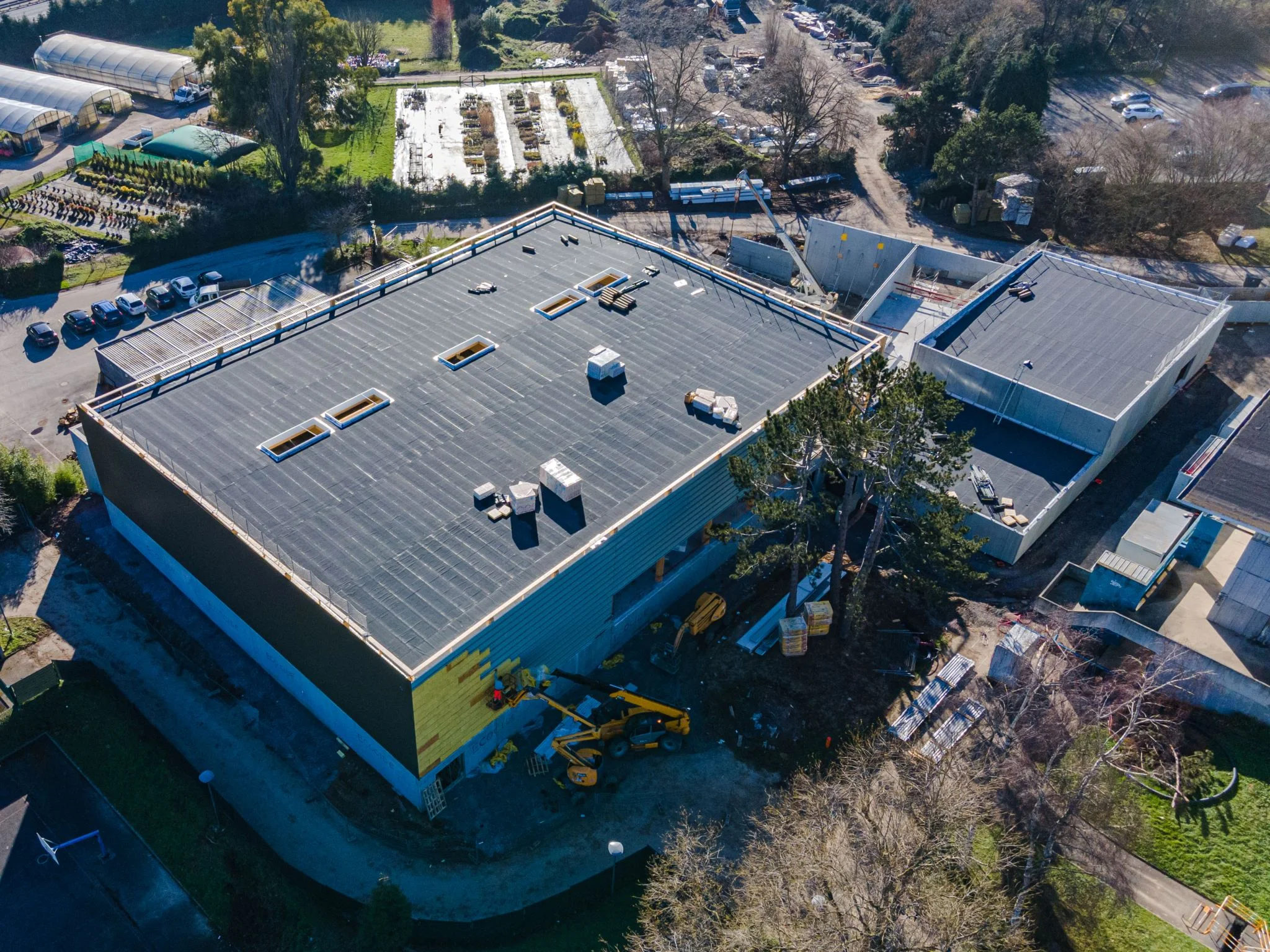 Vue sur le chantier en finalisation du Gymnase Laporte à Hérouville-Saint-Clair