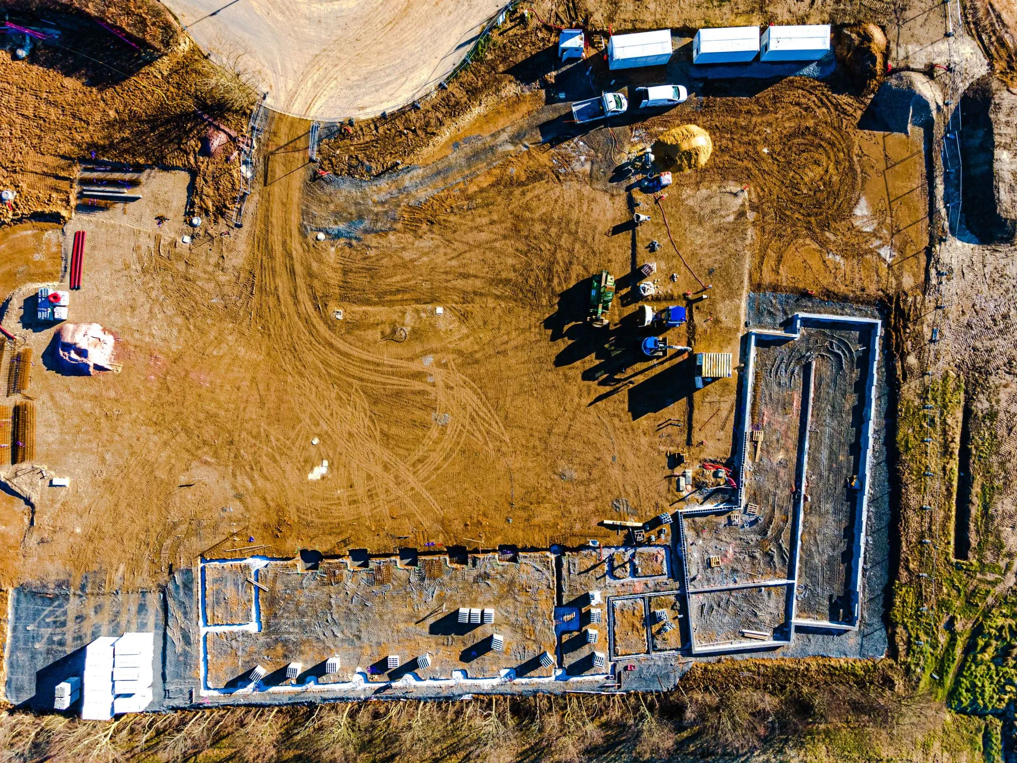 Vue du ciel du Chantier en cours de l'Agence Routière Départementale et du Centre d'exploitation de Saint Martin des Entrées